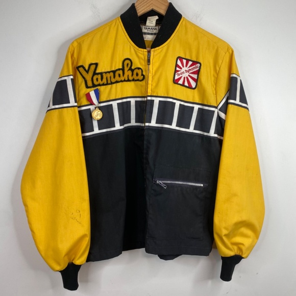 VTG Yamaha Jacket M 70s Unlined Yellow Motocross Moto Racing Medal Patch Pocket - Picture 14 of 14